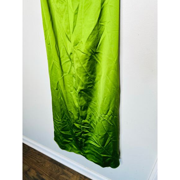 SANDRO Green Satin V-Neck Slip Style Ruched Hourglass Zola Dress Size US 8 - Picture 6 of 13